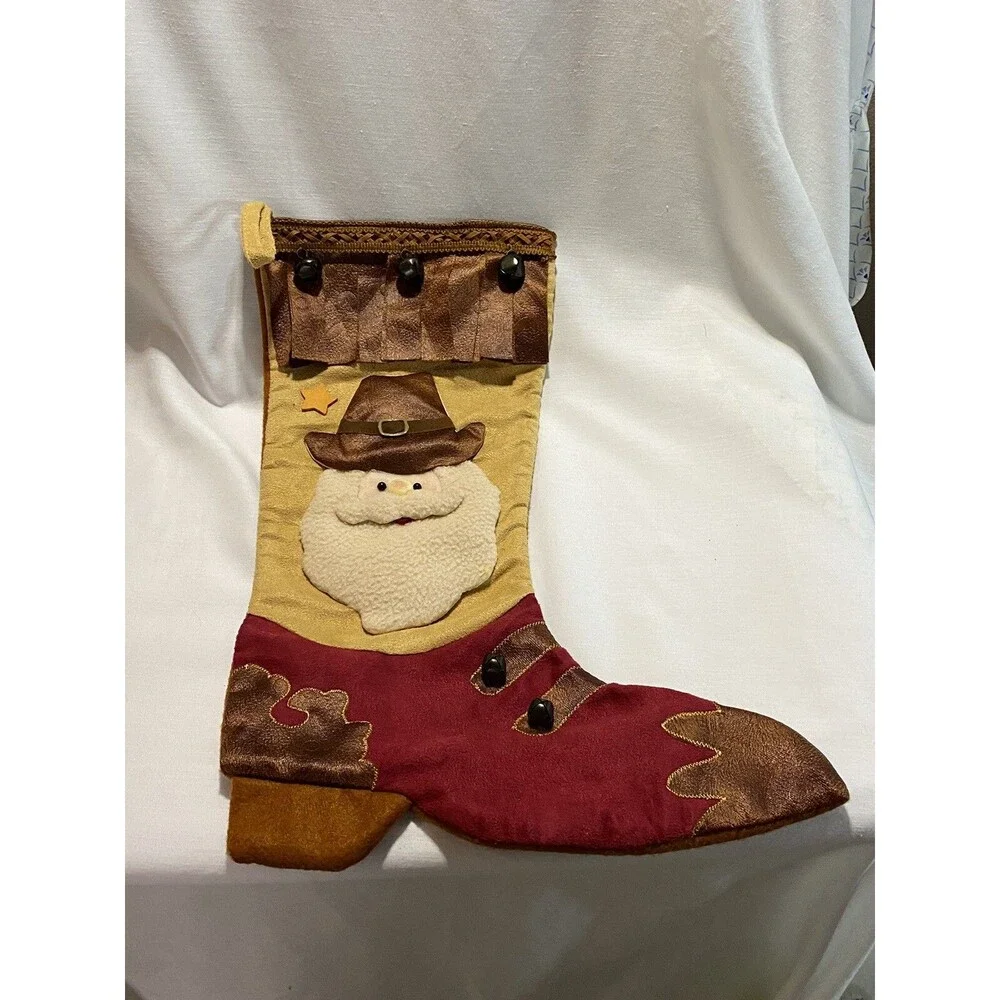 Stocking Christmas Cowboy Boot Christmas red boot With Santa Western Style Decor